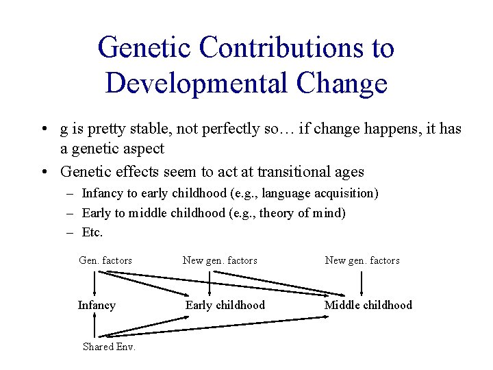 Genetic Contributions to Developmental Change • g is pretty stable, not perfectly so… if