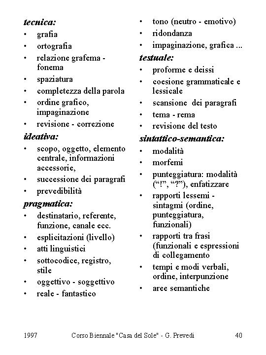 tecnica: • • grafia ortografia relazione grafema fonema spaziatura completezza della parola ordine grafico,