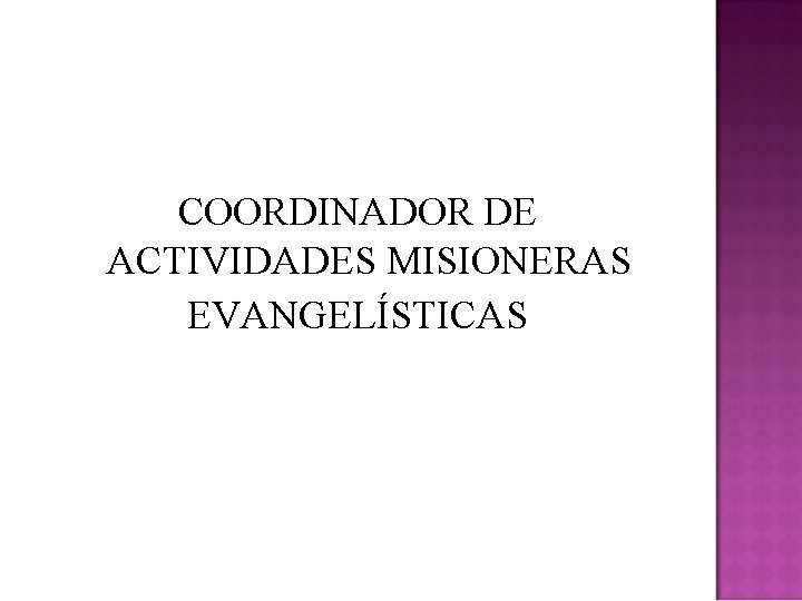 COORDINADOR DE ACTIVIDADES MISIONERAS EVANGELÍSTICAS 