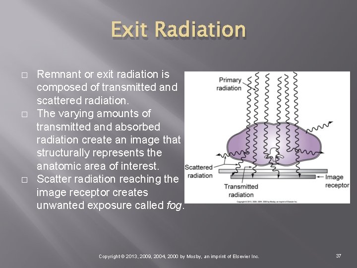 Exit Radiation � � � Remnant or exit radiation is composed of transmitted and