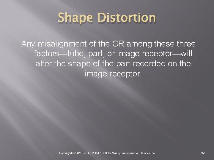 Shape Distortion Any misalignment of the CR among these three factors—tube, part, or image