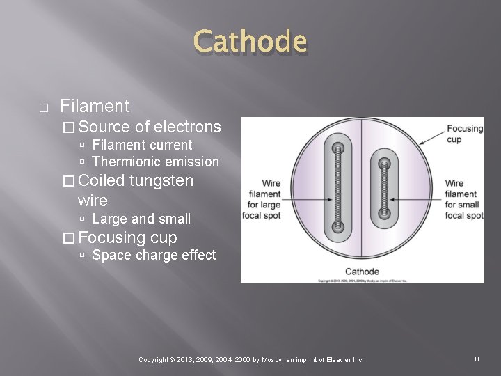 Cathode � Filament � Source of electrons Filament current Thermionic emission � Coiled tungsten