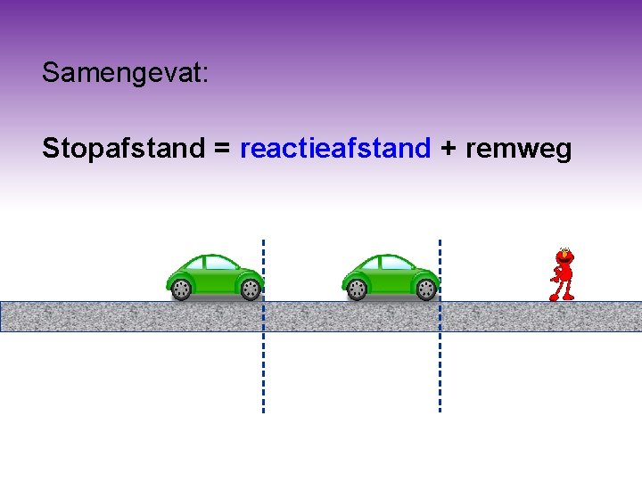 Samengevat: Stopafstand = reactieafstand + remweg Samengevat: Stopafstand = reactieafstand + remweg