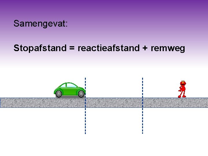 Samengevat: Stopafstand = reactieafstand + remweg Samengevat: Stopafstand = reactieafstand + remweg