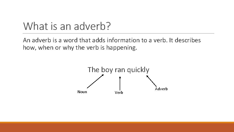 What is an adverb? An adverb is a word that adds information to a