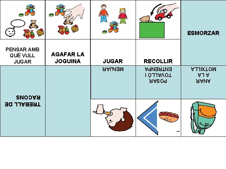 ESMORZAR JUGAR RECOLLIR POSAR TOVALLÓ I ENTRENPA AGAFAR LA JOGUINA ANAR A LA MOTXILLA