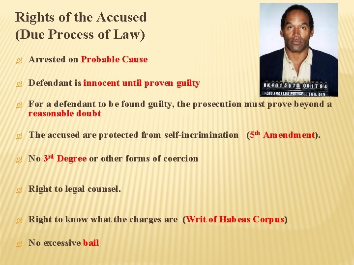 Rights of the Accused (Due Process of Law) Arrested on Probable Cause Defendant is