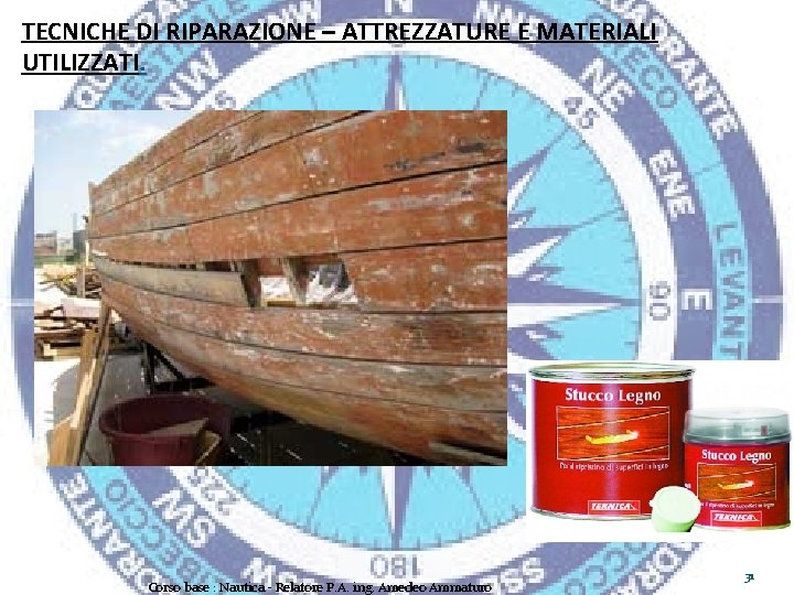 TECNICHE DI RIPARAZIONE – ATTREZZATURE E MATERIALI UTILIZZATI. Corso base : Nautica - Relatore