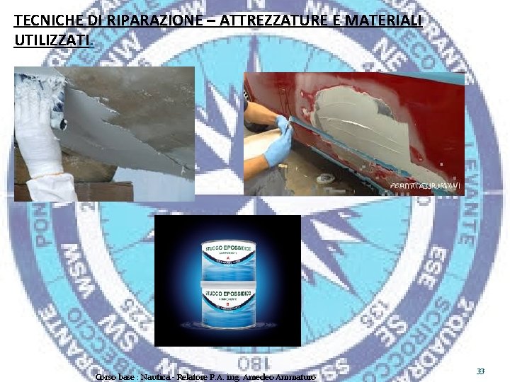 TECNICHE DI RIPARAZIONE – ATTREZZATURE E MATERIALI UTILIZZATI. Corso base : Nautica - Relatore