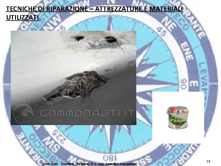 TECNICHE DI RIPARAZIONE – ATTREZZATURE E MATERIALI UTILIZZATI. Corso base : Nautica - Relatore