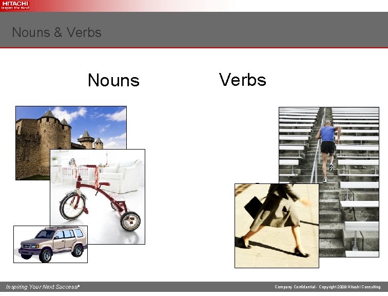 Nouns & Verbs Nouns Verbs = Inspiring Your Next Success!® Company Confidential - Copyright