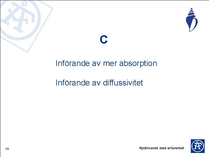 C Införande av mer absorption Införande av diffussivitet 29 