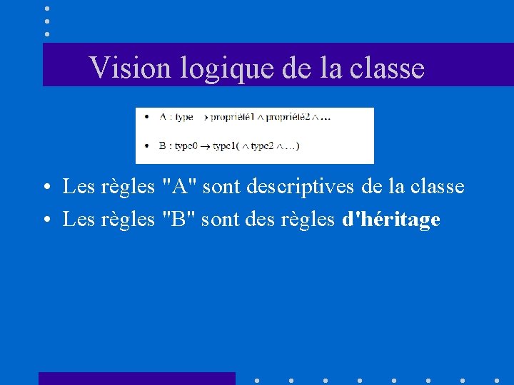 Vision logique de la classe • Les règles "A" sont descriptives de la classe