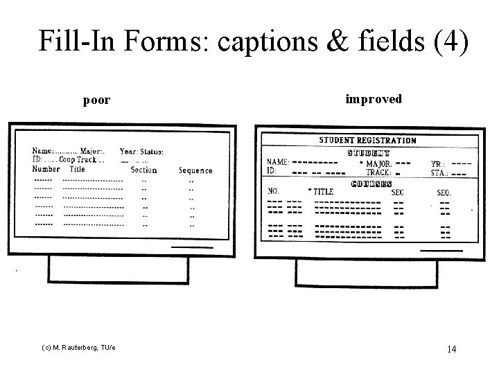 Fill-In Forms: captions & fields (4) poor (c) M. Rauterberg, TU/e improved 14 