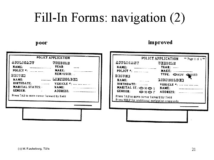 Fill-In Forms: navigation (2) poor (c) M. Rauterberg, TU/e improved 21 