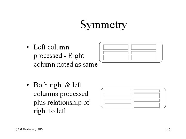 Symmetry • Left column processed - Right column noted as same • Both right
