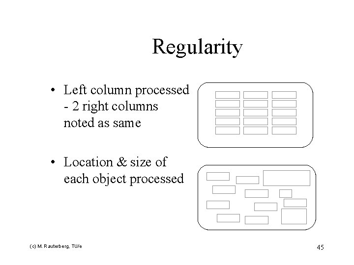 Regularity • Left column processed - 2 right columns noted as same • Location