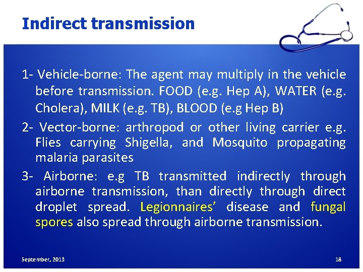 Indirect transmission 1 - Vehicle-borne: The agent may multiply in the vehicle before transmission.