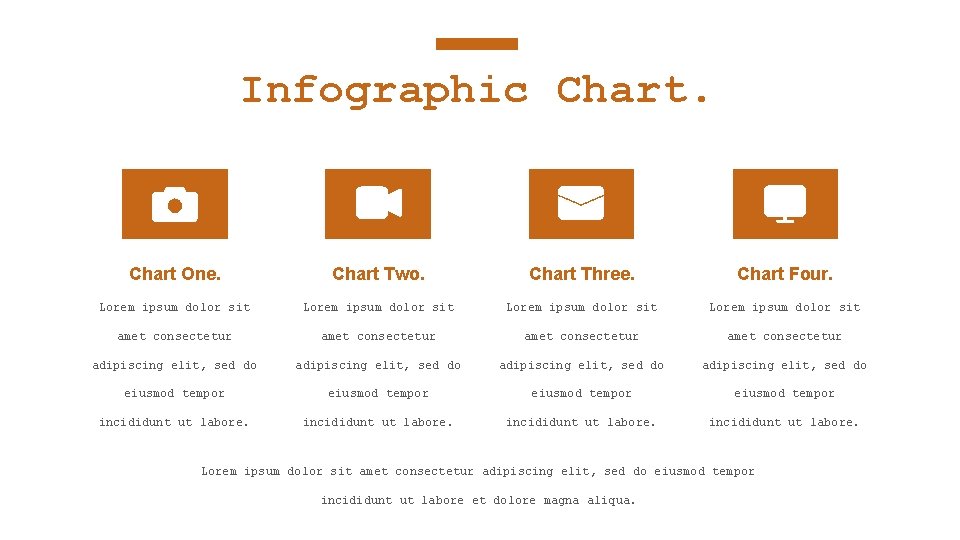 Infographic Chart One. Chart Two. Chart Three. Chart Four. Lorem ipsum dolor sit amet