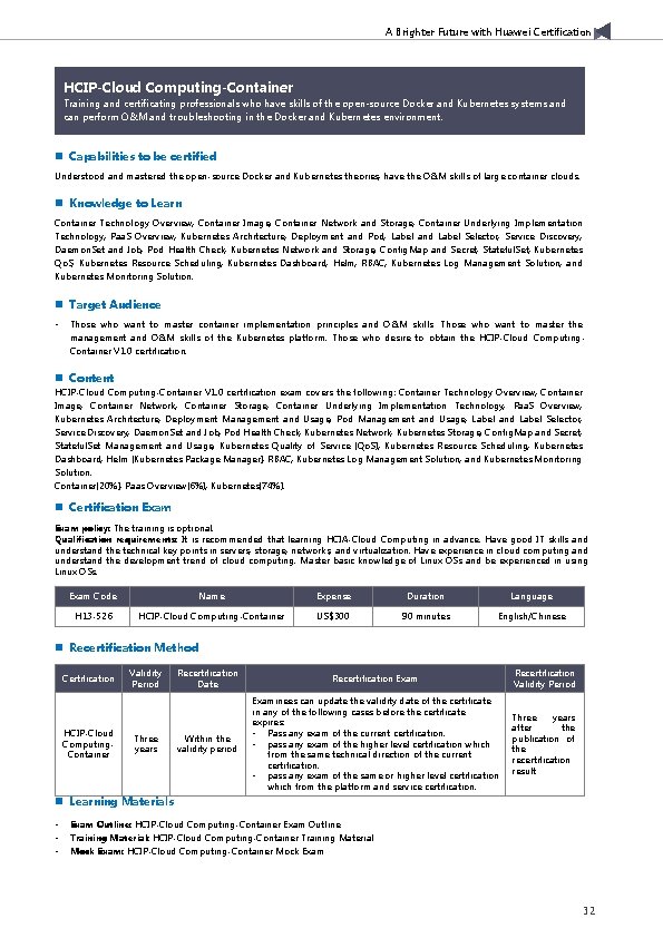 A Brighter Future with Huawei Certification HCIP-Cloud Computing-Container Training and certificating professionals who have