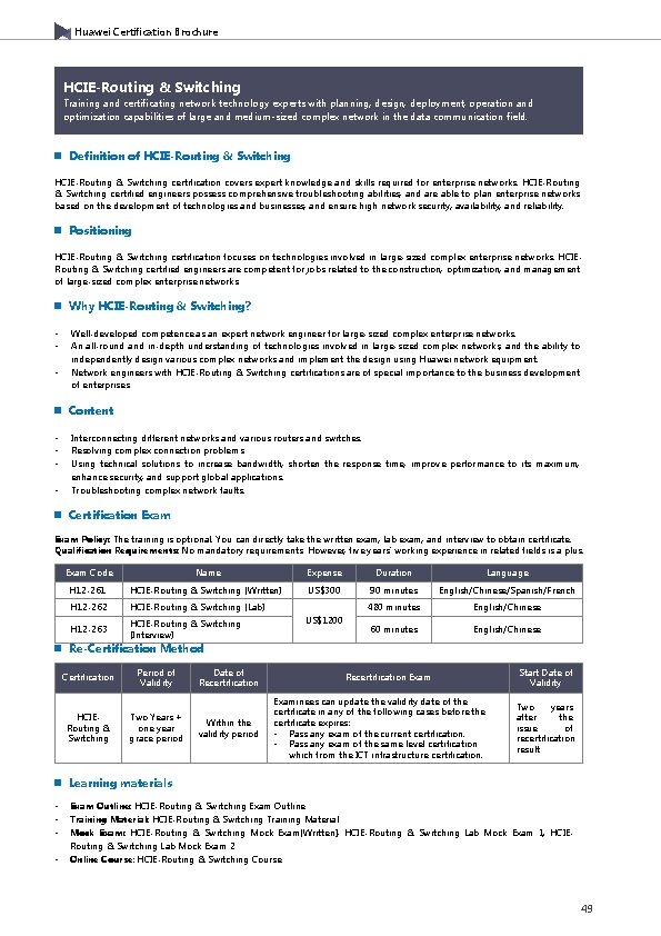 Huawei Certification Brochure HCIE-Routing & Switching Training and certificating network technology experts with planning,