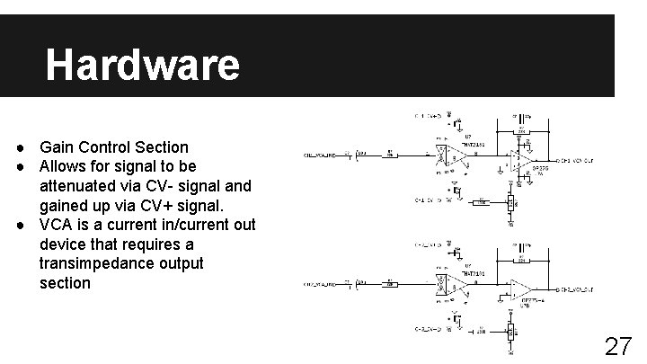 Hardware ● Gain Control Section ● Allows for signal to be attenuated via CV-