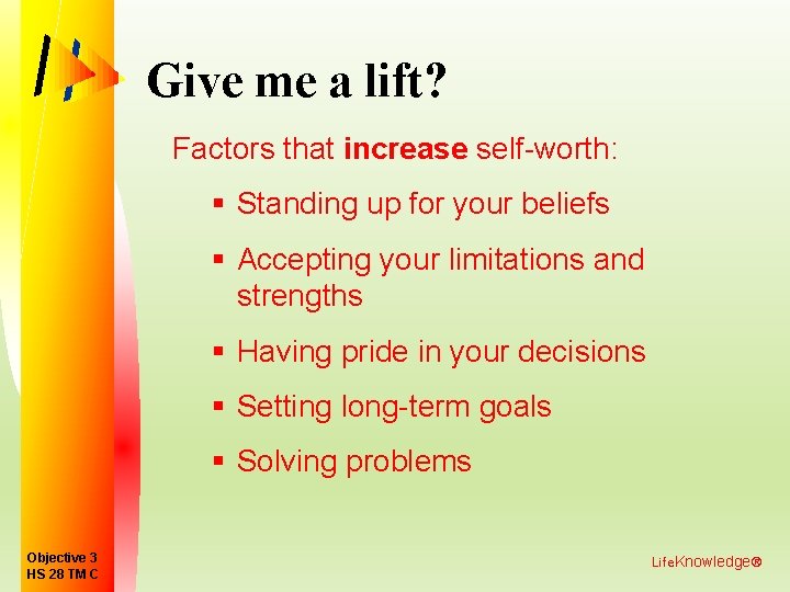 Give me a lift? Factors that increase self-worth: § Standing up for your beliefs