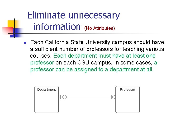 Eliminate unnecessary information (No Attributes) n Part # 2 Each California State University campus