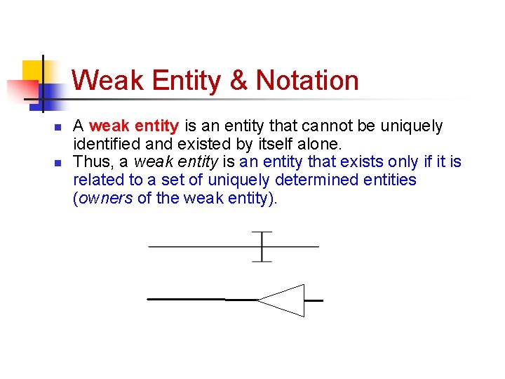 Part # 2 Weak Entity & Notation n n A weak entity is an
