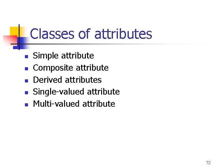 Part # 2 Classes of attributes n n n Simple attribute Composite attribute Derived