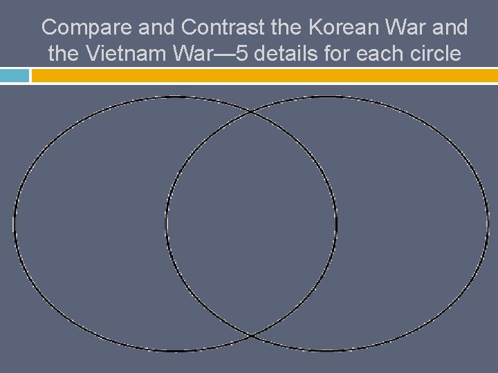 Compare and Contrast the Korean War and the Vietnam War— 5 details for each
