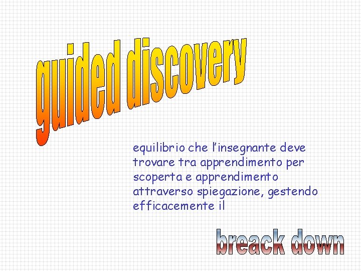 equilibrio che l’insegnante deve trovare tra apprendimento per scoperta e apprendimento attraverso spiegazione, gestendo