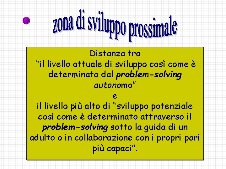 Distanza tra “il livello attuale di sviluppo così come è determinato dal problem-solving autonomo”