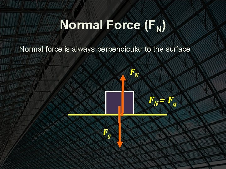 Normal Force (FN) Normal force is always perpendicular to the surface FN FN =