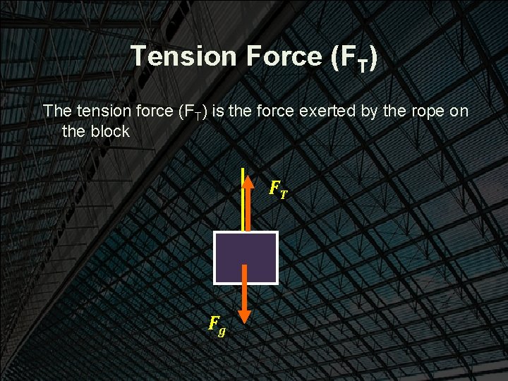 Tension Force (FT) The tension force (FT) is the force exerted by the rope