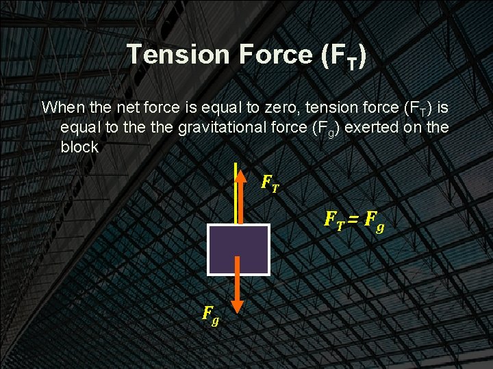 Tension Force (FT) When the net force is equal to zero, tension force (FT)