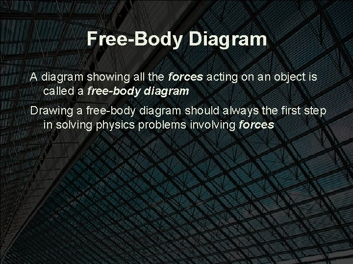 Free-Body Diagram A diagram showing all the forces acting on an object is called
