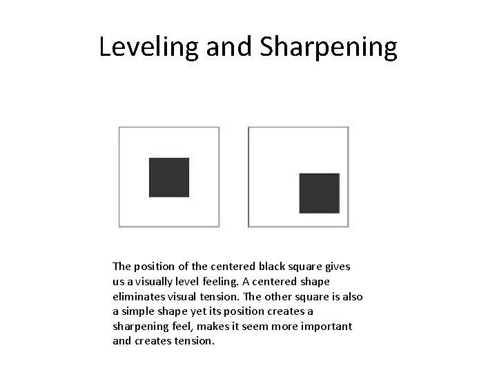 Leveling and Sharpening The position of the centered black square gives us a visually
