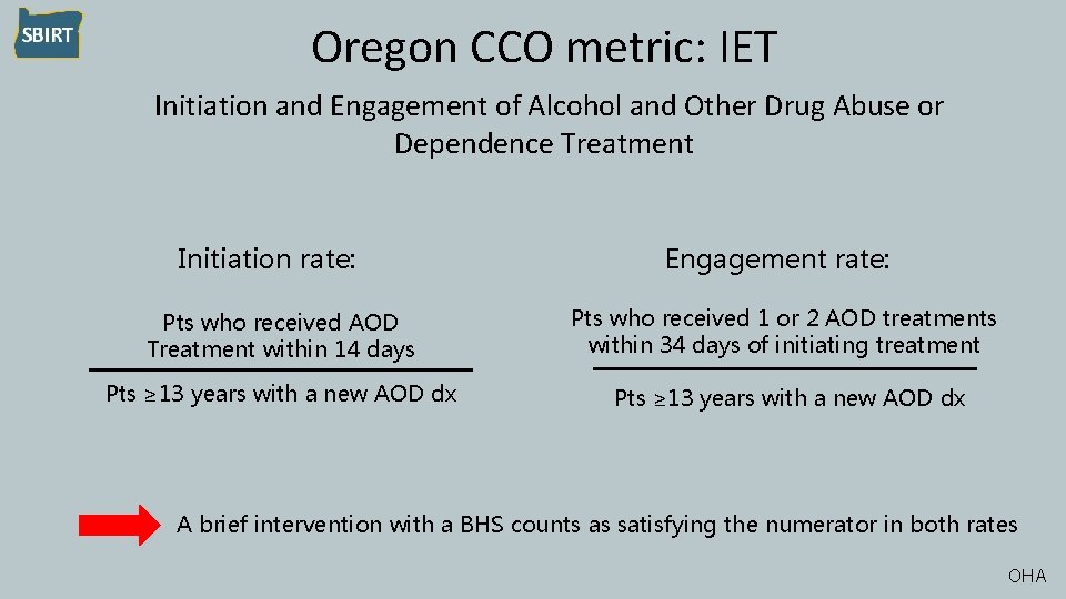 Oregon CCO metric: IET Initiation and Engagement of Alcohol and Other Drug Abuse or