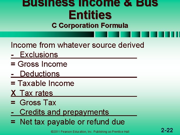 Business Income & Bus Entities C Corporation Formula Income from whatever source derived -