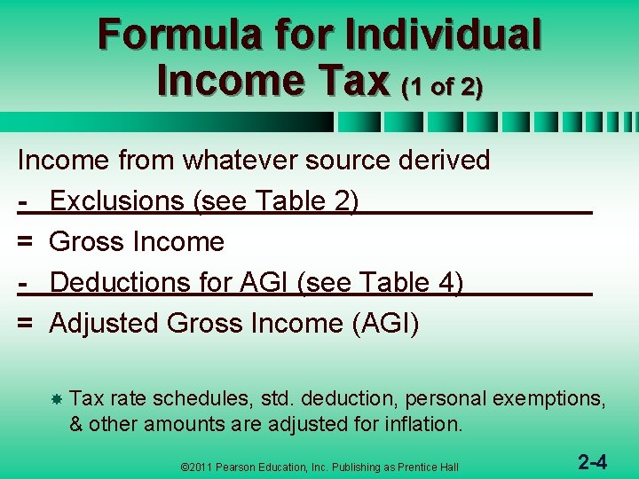 Formula for Individual Income Tax (1 of 2) Income from whatever source derived -