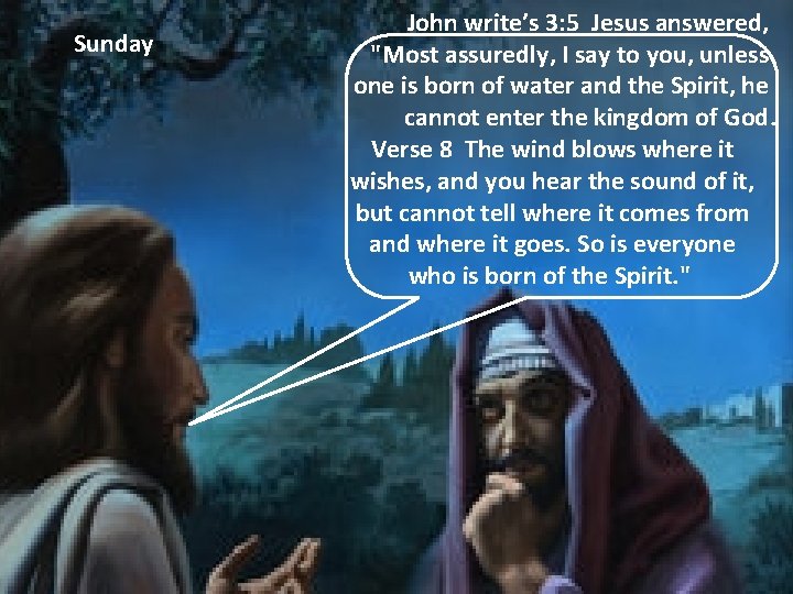 Sunday John write’s 3: 5 Jesus answered, "Most assuredly, I say to you, unless