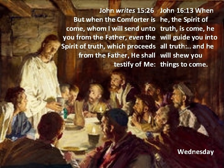 John writes 15: 26 But when the Comforter is come, whom I will send