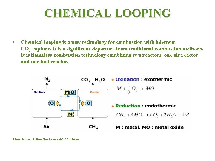 CHEMICAL LOOPING • Chemical looping is a new technology for combustion with inherent CO