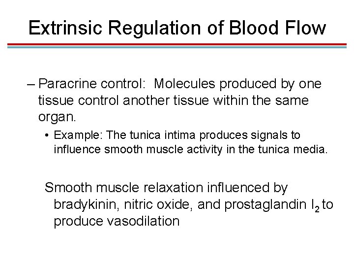 Extrinsic Regulation of Blood Flow – Paracrine control: Molecules produced by one tissue control
