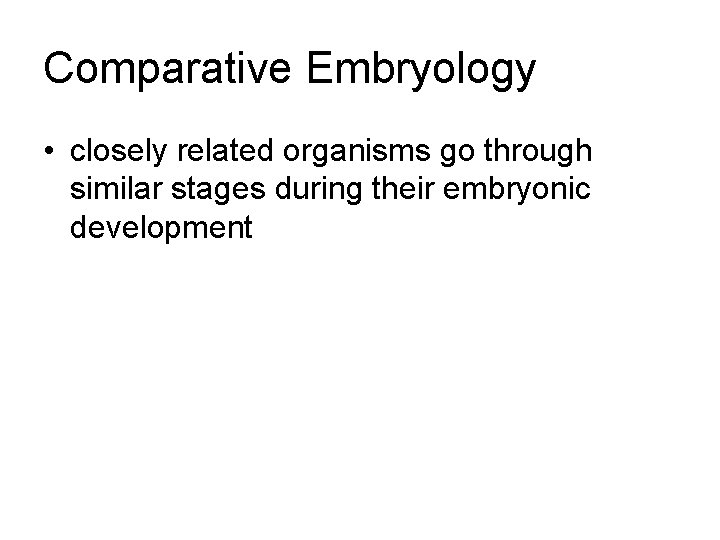 Comparative Embryology • closely related organisms go through similar stages during their embryonic development