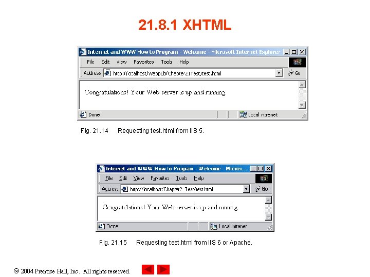 21. 8. 1 XHTML Fig. 21. 14 Requesting test. html from IIS 5. Fig.