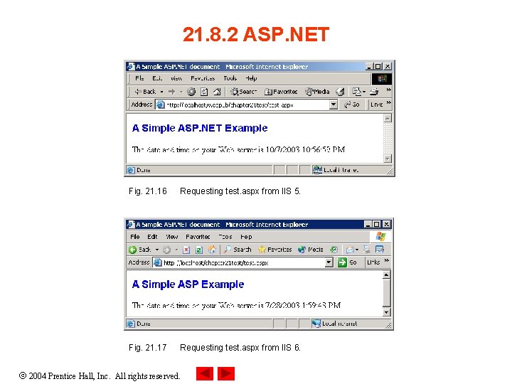 21. 8. 2 ASP. NET Fig. 21. 16 Requesting test. aspx from IIS 5.