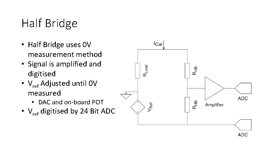 Half Bridge • Half Bridge uses 0 V measurement method • Signal is amplified