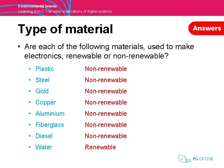 Environmental Issues Learning Aim C The wider implications of digital systems Type of material